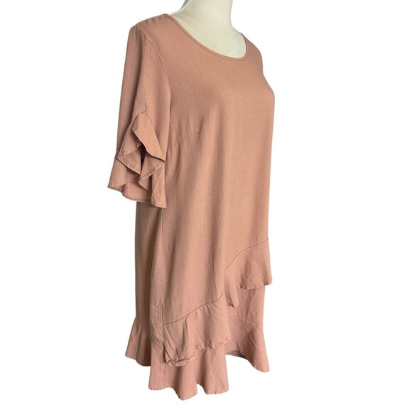 J Glee Dress Women Size L Mauve Linen Rayon Ruffle Lagenlook Midi - Picture 5 of 10